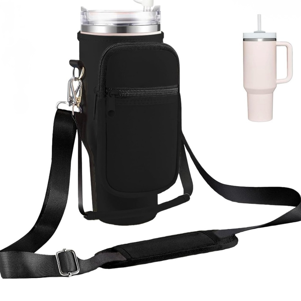 Black Insulated Tumbler Carrier with Strap for 40 oz
